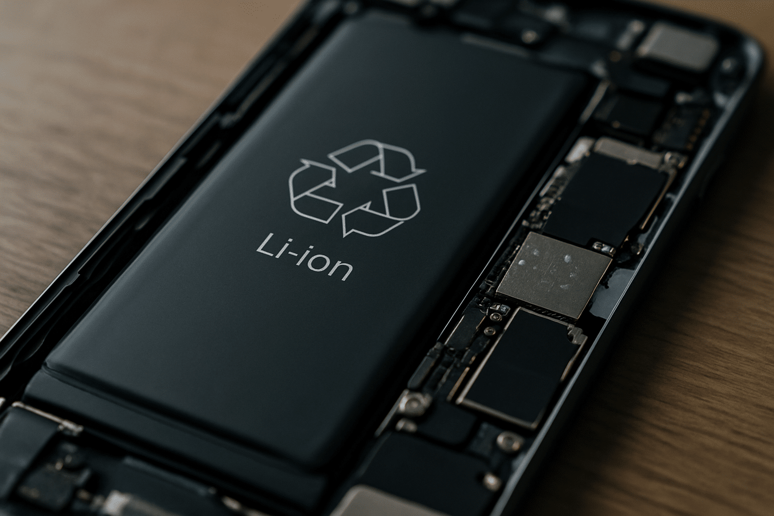 LithiumIonenBatterie im Smartphone aus der Nähe betrachtet Bild