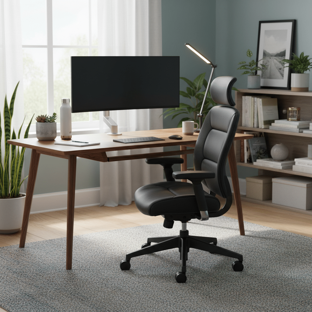 Ergonomischer Arbeitsplatz mit nat&uuml;rlichem Licht f&uuml;r Gesundheit Bild