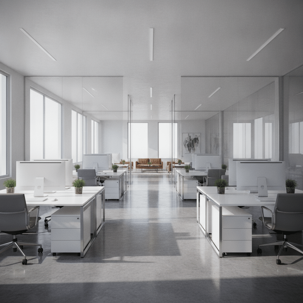 Ein modernes B&uuml;ro mit Ordnung und gl&auml;nzenden Oberfl&auml;chen