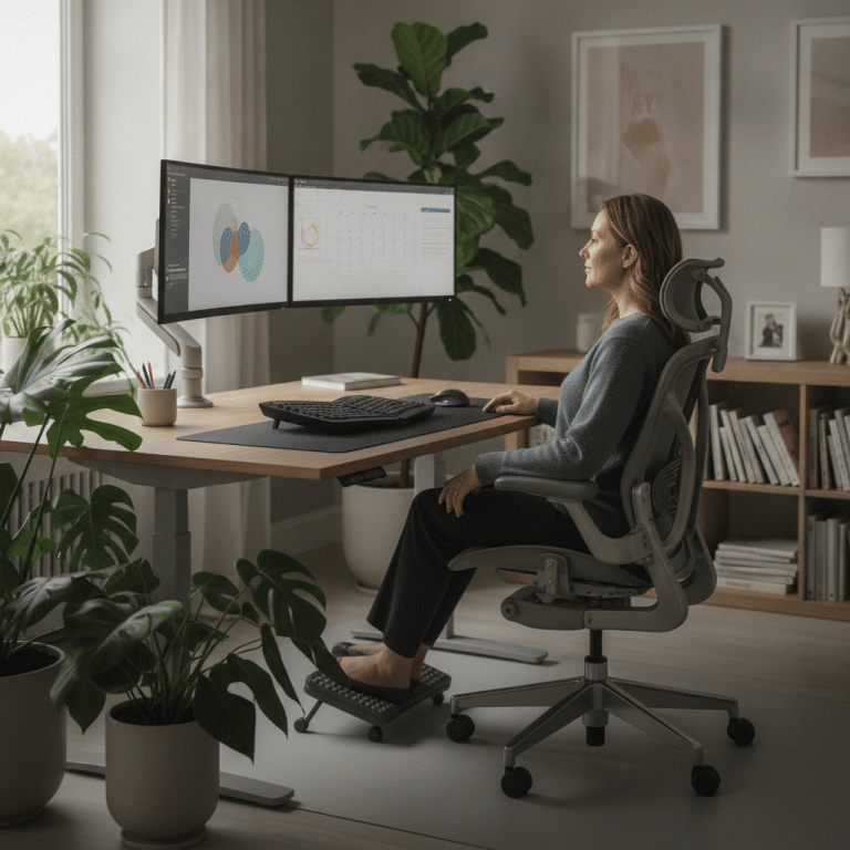 Ergonomischer Arbeitsplatz fördert Komfort und vermeidet Rückenschmerzen Bild