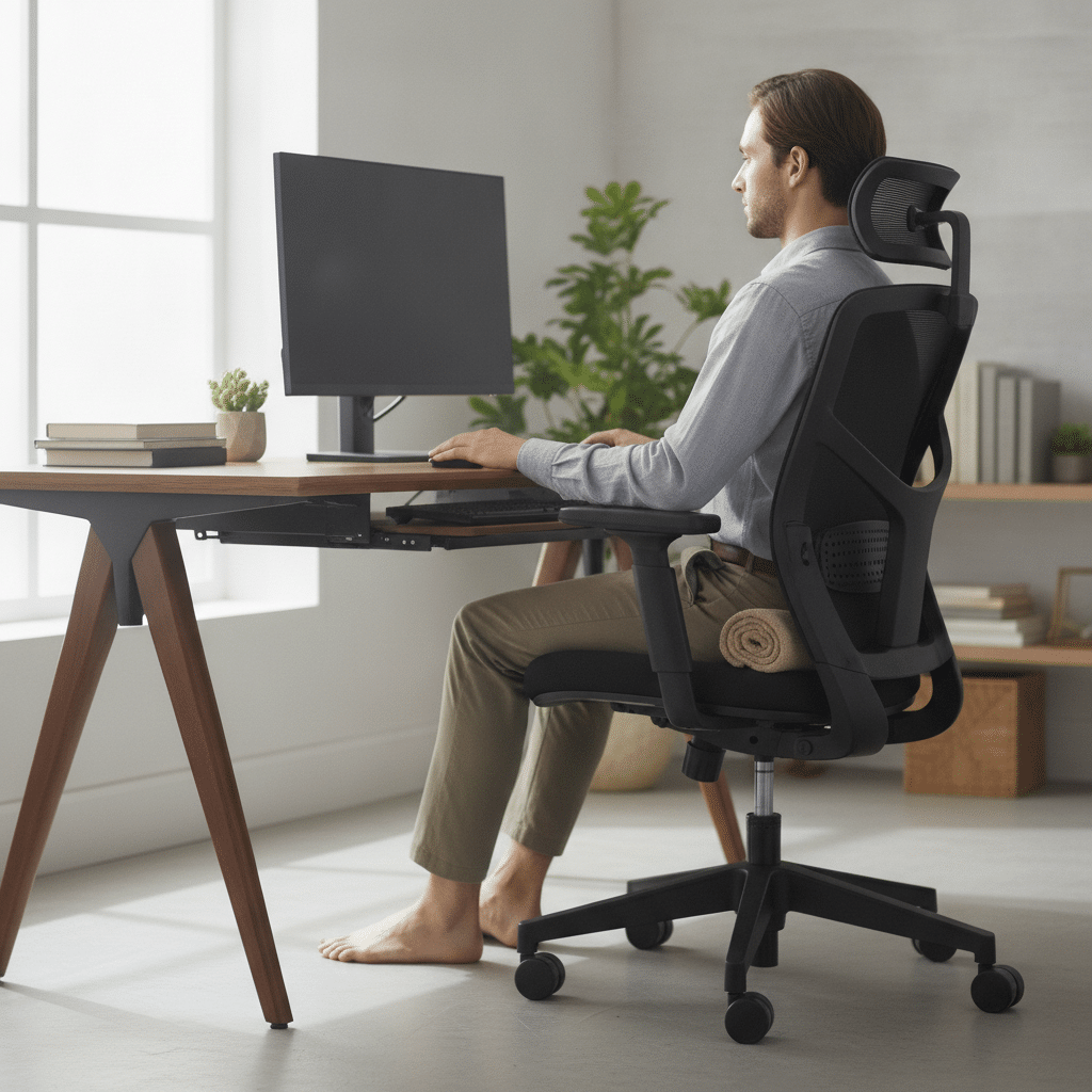 Ergonomischer Stuhl hilft bei korrekter Sitzhaltung am Schreibtisch
